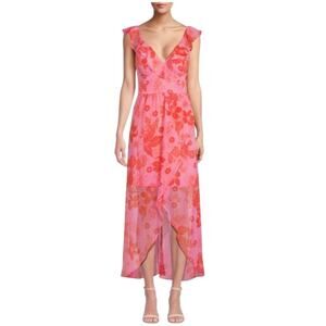 NWOT Guess Floral Ruffle Chiffon High Low Midi Dress – Sz 10